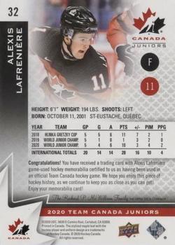 2020-21 Upper Deck Team Canada Juniors - Jerseys #32 Alexis Lafreniere Back
