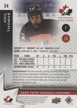 2020-21 Upper Deck Team Canada Juniors - Jerseys #34 Akil Thomas Back