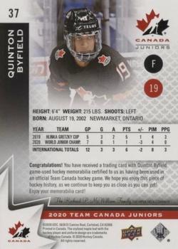 2020-21 Upper Deck Team Canada Juniors - Jerseys #37 Quinton Byfield Back