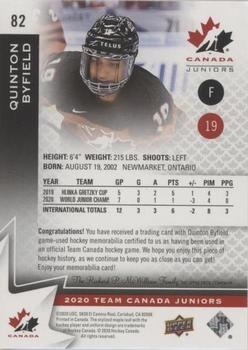 2020-21 Upper Deck Team Canada Juniors - Jerseys #82 Quinton Byfield Back