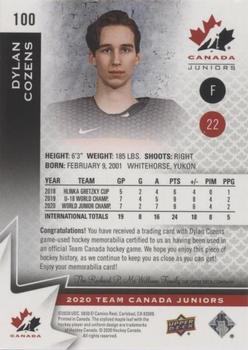 2020-21 Upper Deck Team Canada Juniors - Jerseys #100 Dylan Cozens Back