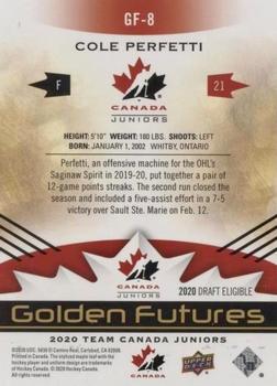 2020-21 Upper Deck Team Canada Juniors - Golden Futures #GF-8 Cole Perfetti Back
