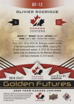 2020-21 Upper Deck Team Canada Juniors - Golden Futures #GF-12 Olivier Rodrigue Back