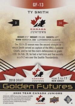 2020-21 Upper Deck Team Canada Juniors - Golden Futures #GF-13 Ty Smith Back