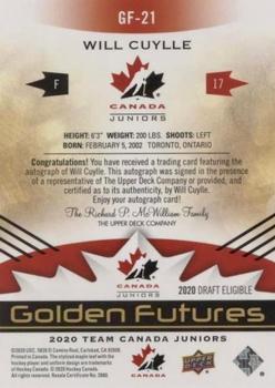 2020-21 Upper Deck Team Canada Juniors - Golden Futures Autographs #GF-21 Will Cuylle Back