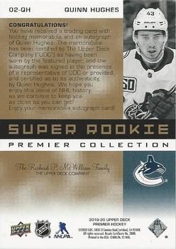 2019-20 Upper Deck Premier - 2002-03 Premier Collection Retro Super Rookie #02-QH Quinn Hughes Back