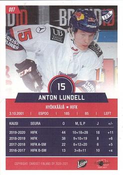 2020-21 Cardset Finland #007 Anton Lundell Back
