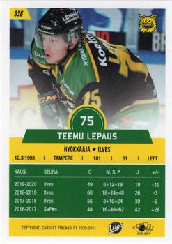2020-21 Cardset Finland #036 Teemu Lepaus Back