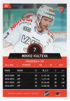 2020-21 Cardset Finland #052 Mikko Kalteva Back