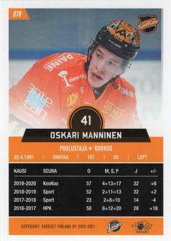 2020-21 Cardset Finland #078 Oskari Manninen Back