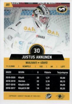 2020-21 Cardset Finland #085 Justus Annunen Back