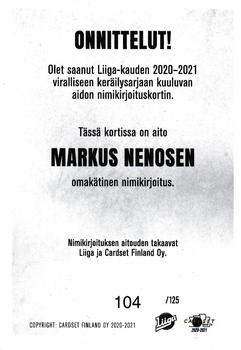 2020-21 Cardset Finland - Signature #NNO Markus Nenonen Back