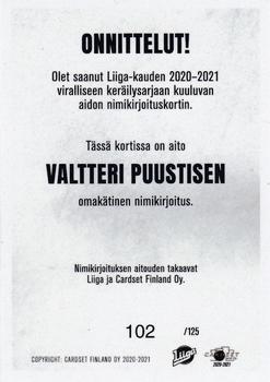 2020-21 Cardset Finland - Signature #NNO Valtteri Puustinen Back