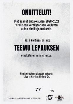 2020-21 Cardset Finland - Signature #NNO Teemu Lepaus Back