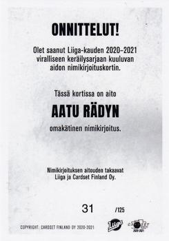 2020-21 Cardset Finland - Signature #NNO Aatu Räty Back