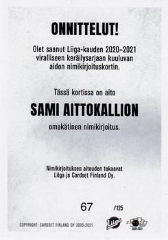2020-21 Cardset Finland - Signature #NNO Sami Aittokallio Back