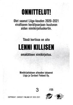 2020-21 Cardset Finland - Signature #NNO Lenni Killinen Back