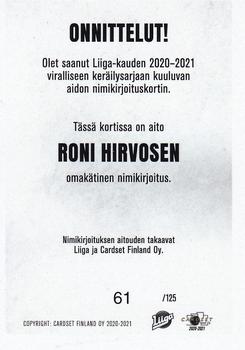 2020-21 Cardset Finland - Signature #NNO Roni Hirvonen Back