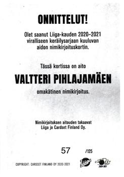 2020-21 Cardset Finland - Signature #NNO Valtteri Pihlajamäki Back