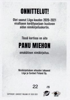 2020-21 Cardset Finland - Signature Limited Edition #NNO Panu Mieho Back