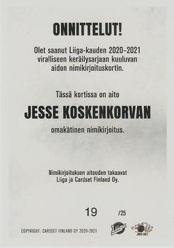 2020-21 Cardset Finland - Signature Limited Edition #NNO Jesse Koskenkorva Back