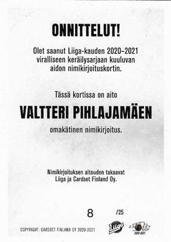 2020-21 Cardset Finland - Signature Limited Edition #NNO Valtteri Pihlajamäki Back