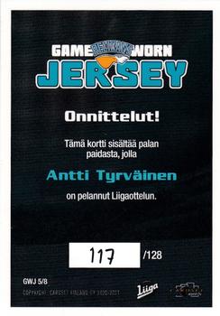 2020-21 Cardset Finland - Game Worn Jersey Exchange #GWJ5 Antti Tyrväinen Back
