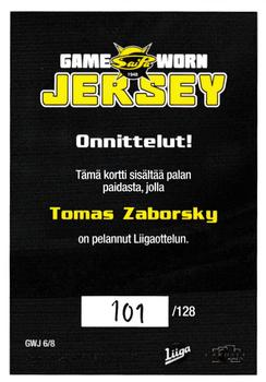 2020-21 Cardset Finland - Game Worn Jersey Exchange #GWJ6 Tomas Zaborsky Back