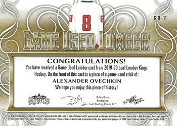 2019-20 Leaf Lumber Kings - Game Used Lumber Gold #GUL-01 Alexander Ovechkin Back