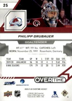 2020-21 Upper Deck Overtime #25 Philipp Grubauer Back