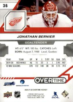 2020-21 Upper Deck Overtime #36 Jonathan Bernier Back