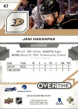 2020-21 Upper Deck Overtime #47 Jani Hakanpaa Back