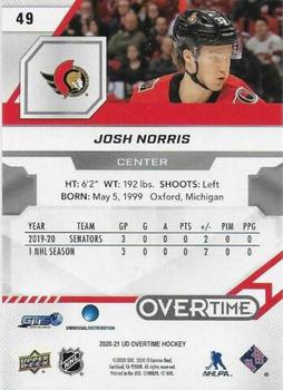 2020-21 Upper Deck Overtime #49 Josh Norris Back