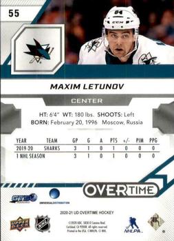 2020-21 Upper Deck Overtime #55 Maxim Letunov Back