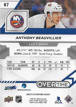 2020-21 Upper Deck Overtime #67 Anthony Beauvillier Back