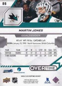 2020-21 Upper Deck Overtime #86 Martin Jones Back