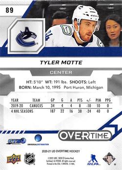 2020-21 Upper Deck Overtime - Blue Foil #89 Tyler Motte Back