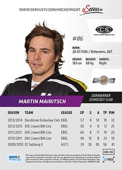 2014-15 Playercards Premium (EBEL) #184 Martin Mairitsch Back