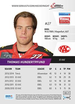 2014-15 Playercards Premium (EBEL) #211 Thomas Hundertpfund Back