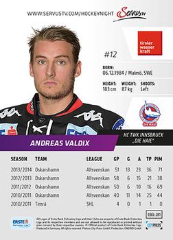 2014-15 Playercards Premium (EBEL) #281 Andreas Valdix Back
