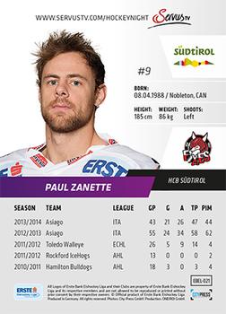 2014-15 Playercards (EBEL) #EBEL-021 Paul Zanette Back