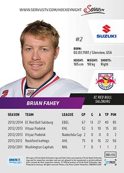 2014-15 Playercards (EBEL) #EBEL-032 Brian Fahey Back