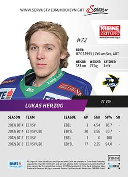 2014-15 Playercards (EBEL) #EBEL-051 Lukas Herzog Back