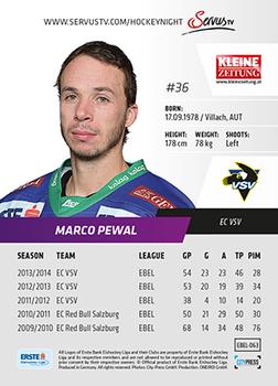 2014-15 Playercards (EBEL) #EBEL-063 Marco Pewal Back