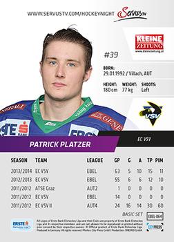 2014-15 Playercards (EBEL) #EBEL-064 Patrick Platzer Back