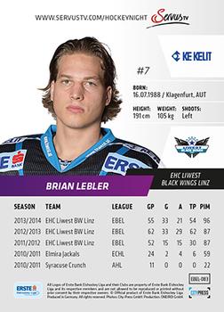 2014-15 Playercards (EBEL) #EBEL-083 Brian Lebler Back