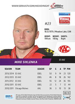 2014-15 Playercards (EBEL) #EBEL-196 Mike Siklenka Back