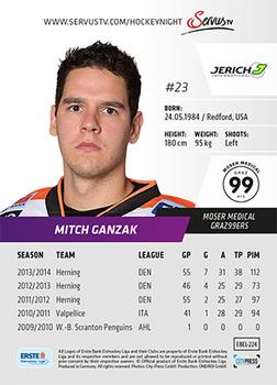 2014-15 Playercards (EBEL) #EBEL-224 Mitch Ganzak Back