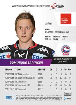 2014-15 Playercards (EBEL) #EBEL-268 Dominique Saringer Back