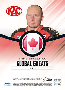2014-15 Playercards (EBEL) - Global Greats #EBEL-GG09 Mike Siklenka Back